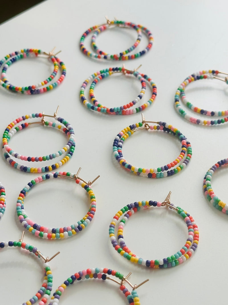 Rainbow Beaded Hoops