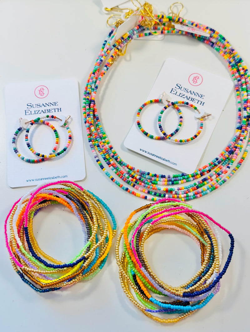 Rainbow Beaded Hoops